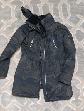 Michael Kors Black and Olive Camo Quilted Jacket